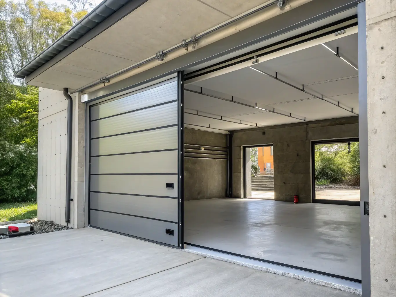 A close-up of a secure, modern double garage door with advanced locking mechanisms, set against a neat Midlands driveway, emphasising safety and peace of mind.